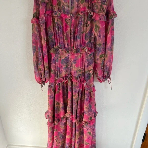 Free People For Love & Lemons Annie Ruffles Romantic Printed Maxi Dress,  small